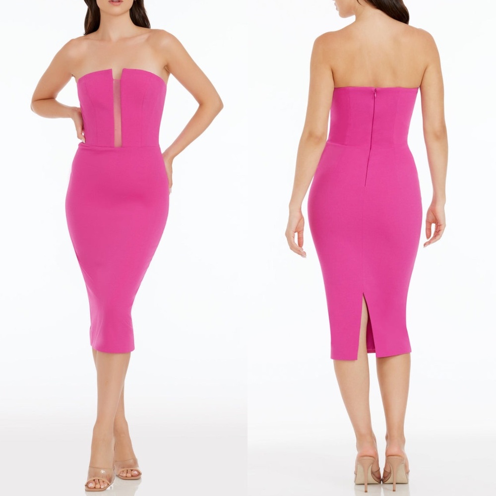 NEW DRESS THE POPULATION Bright Fuchsia ERICA Strapless COCKTAIL Sheath DRESS L